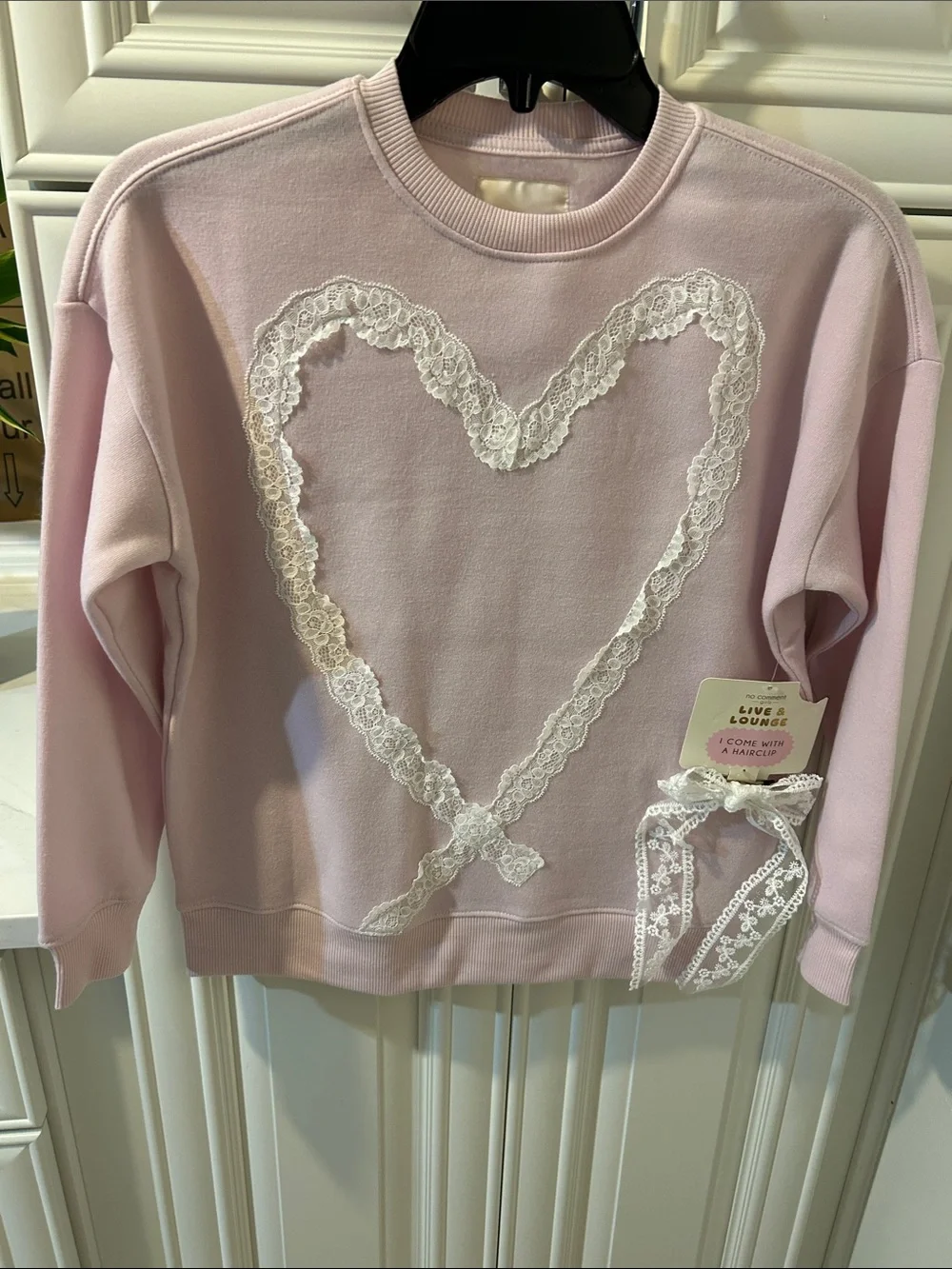 Lace Heart Pink Crewneck Sweater -